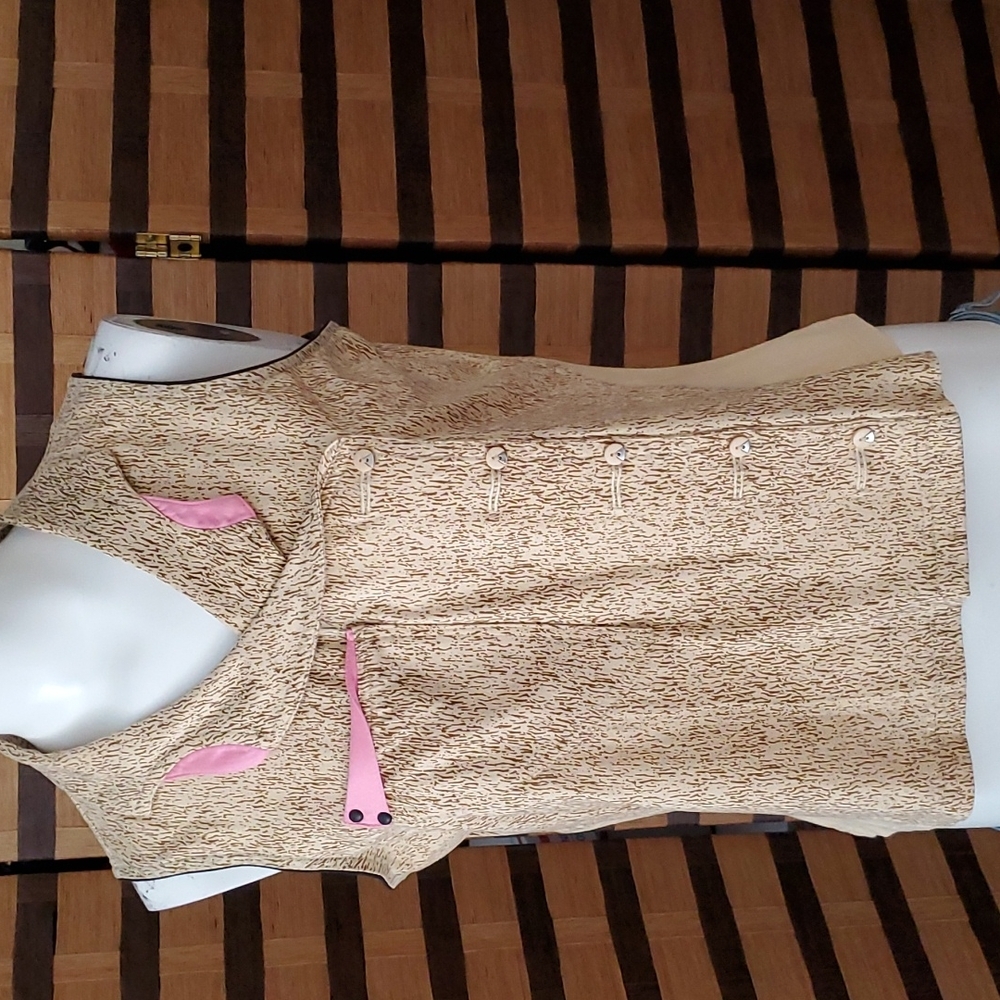 jamie sadock Beige Tank Top with Pink Trim and Asymmetrical Buttons